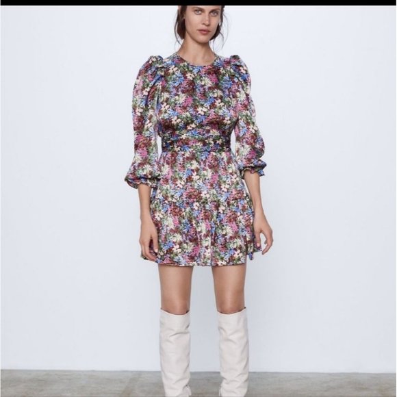 NWOT ZARA | Floral dress pink green sz S - Picture 1 of 5